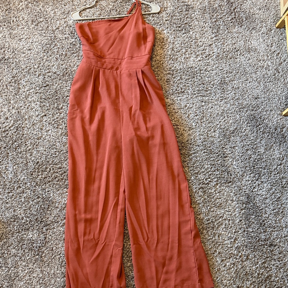 Chic One-Shoulder Jumpsuit in Terracotta